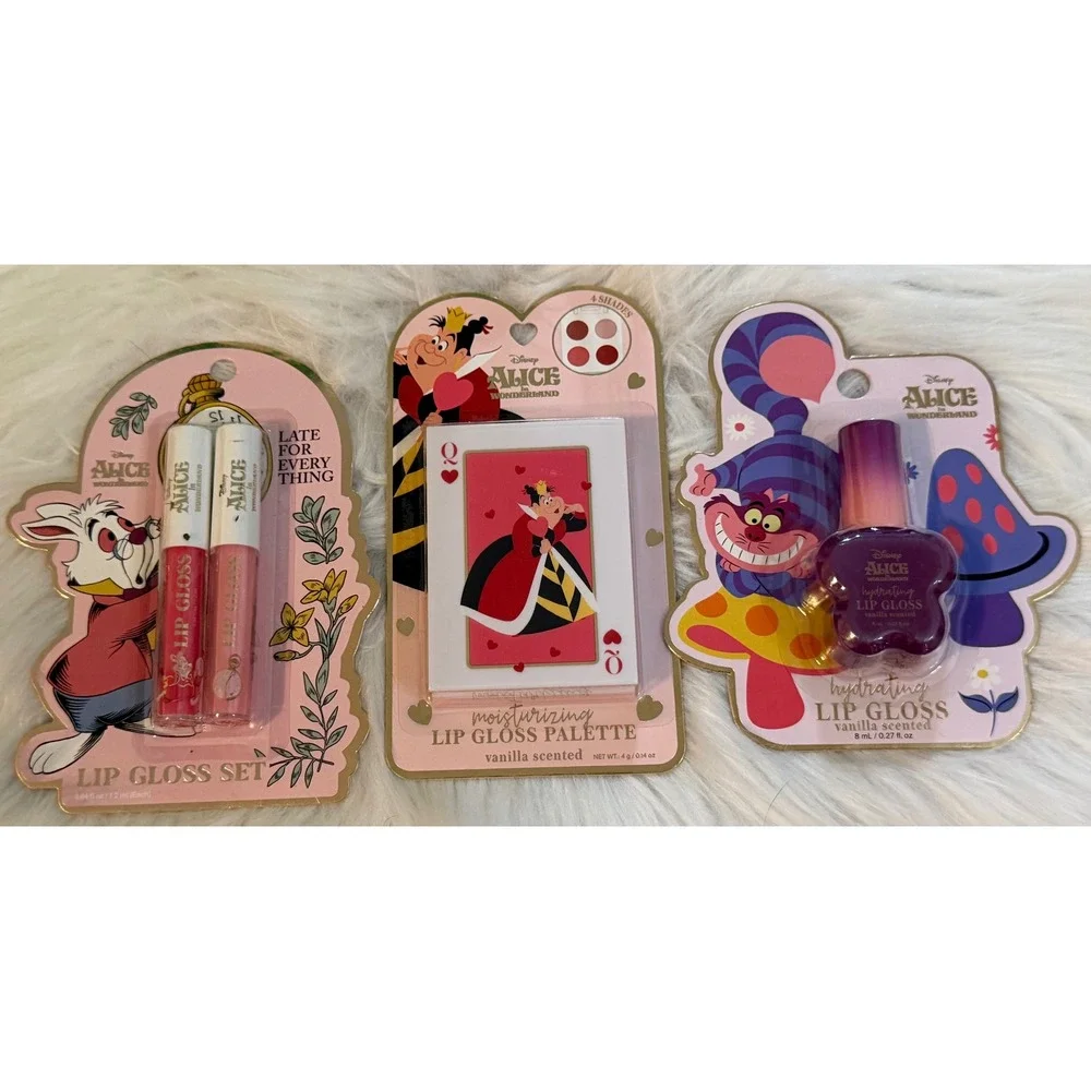 Disney Alice in Wonderland Lip Gloss Set Palette Cheshire Cat Queen of Hearts